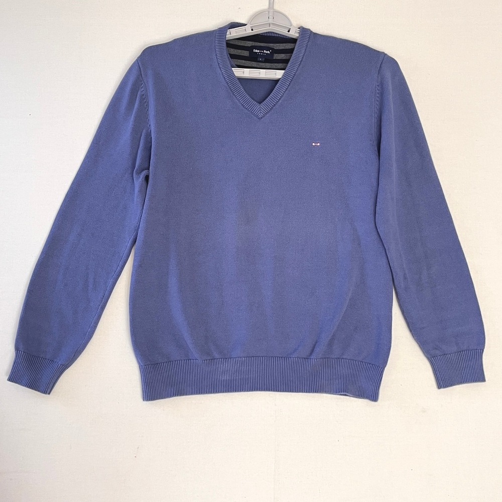 Eden Park Paris Mens V-Neck Sweater Cotton Knit V-Neck Golf Preppy Casual Size L